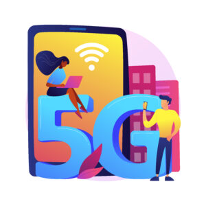Mobile phones 5G network abstract concept vector illustration. Mobile phone communication, modern smartphone, 5G technology, fast internet connection, network coverage provider abstract metaphor.