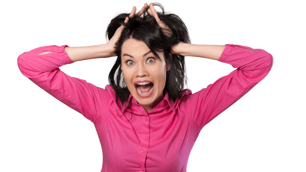Woman stressing out pulling hair